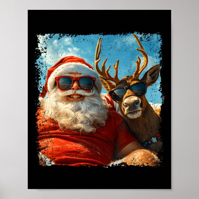 Póster Santa And Reindeer Selfie Funny Christmas Vacation (Frente)