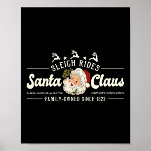 Póster Santa Antiguo Paseos en Trineo de Navidad Reno Ren