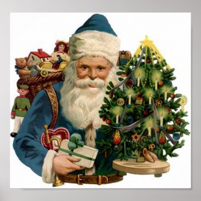 Póster Santa, árbol, bolsa de juguetes (Frente)