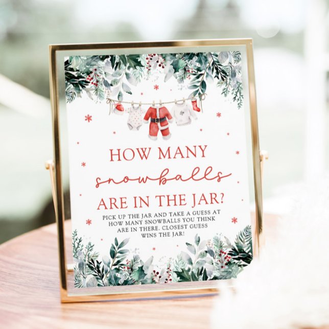 Póster Santa Baby Adivina Cuántas Bolas De Nieve Baby Sho (Watercolor Christmas Red Santa Baby Dont Say Baby Baby Shower Sign)