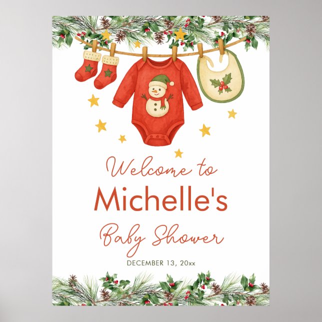 Póster Santa Baby Christmas Clothesline Baby Shower (Frente)