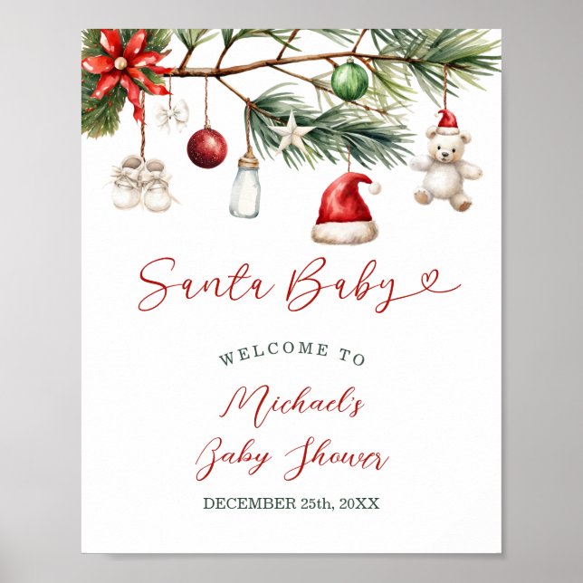 Póster Santa Baby Holiday Christmas Baby Shower Welcome (Frente)