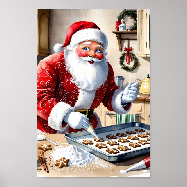 Póster Santa Baking Gingerbread Cookies Kitchen Wall Art (Frente)