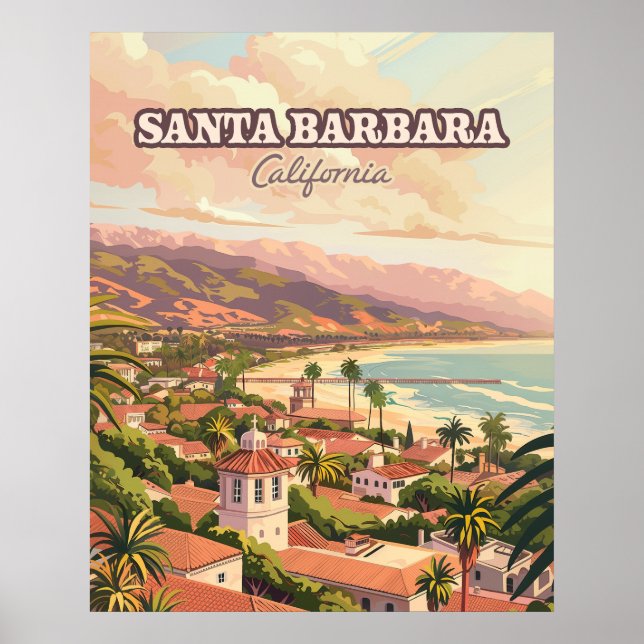 Póster Santa Barbara Beach Central Coast California Retro (Frente)