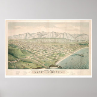 Póster Santa Bárbara, California. Mapa panorámico 1877 (1
