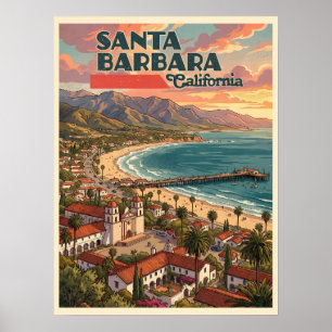 Póster Santa Barbara California Viajes Antiguos