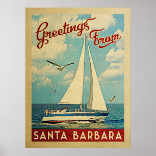 Póster Santa Barbara Sailboat Vintage Travel California