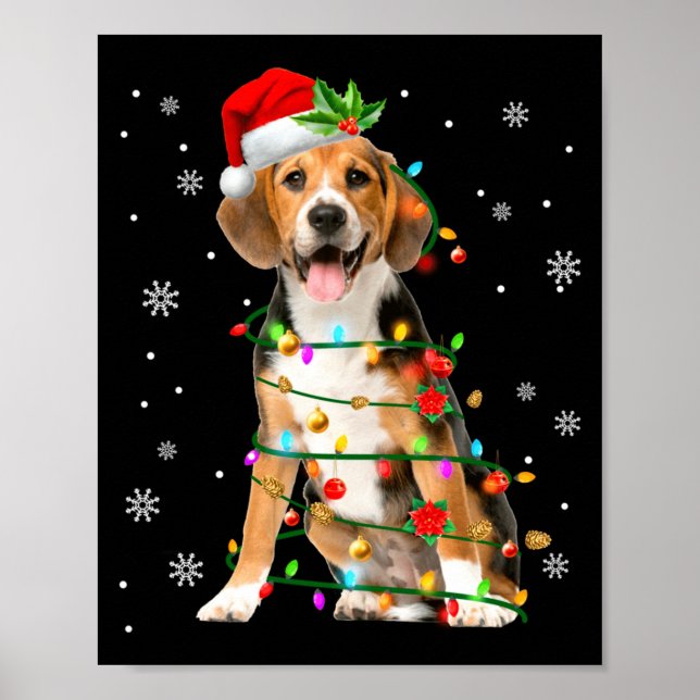 Póster Santa Beagle Christmas Lights Xmas Dog Lover Men W (Frente)