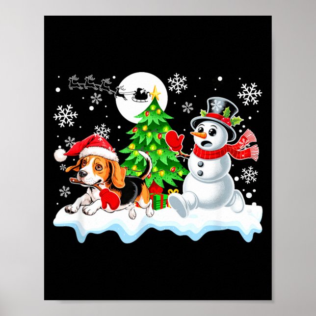 Póster Santa Beagle Snowman Running Friends Christmas Own (Frente)