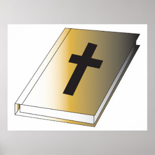 Póster Santa Biblia dorada con cruz negra religiosa