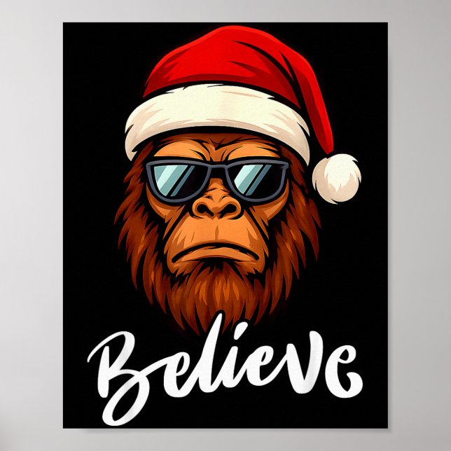 Póster Santa Bigfoot Christmas Funny Sasquatch Believe Xm (Frente)