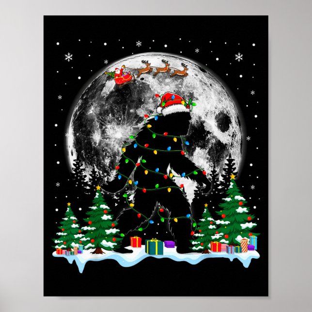 Póster Santa Bigfoot Christmas Lights Funny Sasquatch Bel (Frente)
