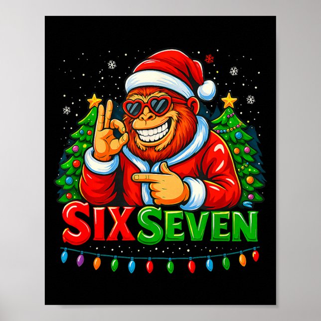 Póster Santa Bigfoot Christmas Sasquatch 67 Funny Meme Si (Frente)
