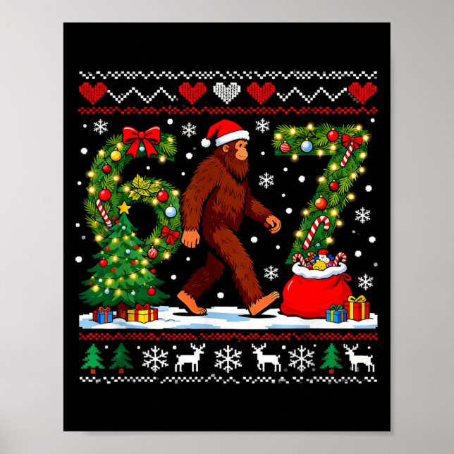 Póster Santa Bigfoot Christmas Tree Funny Sasquatch 67  (Frente)