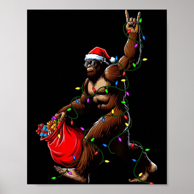 Póster Santa Bigfoot Christmas Tree Lights Rock Funny Sas (Frente)