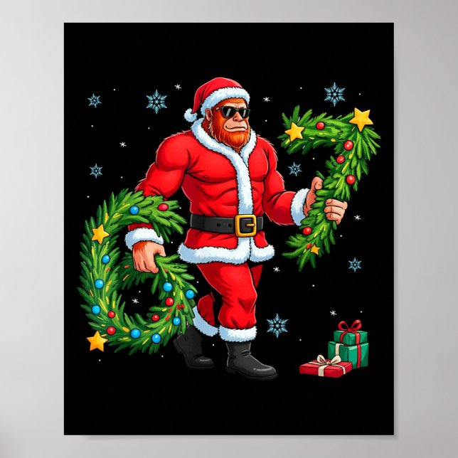 Póster Santa Bigfoot Christmas Tree Sasquatch 67 Six Seve (Frente)