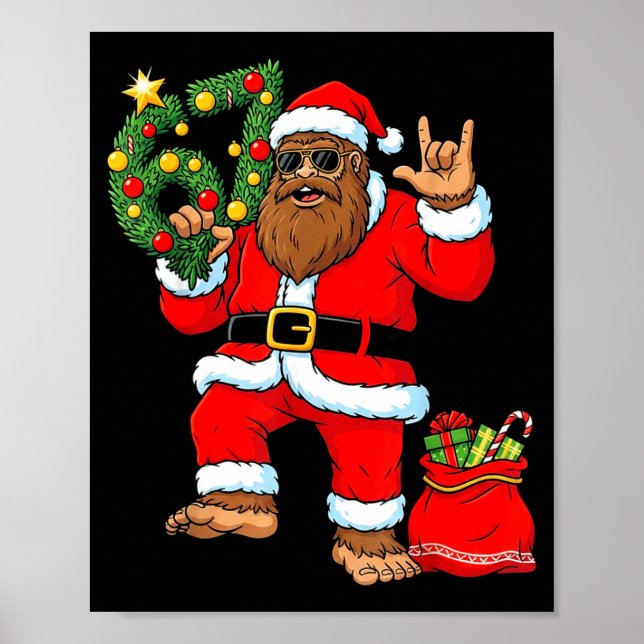 Póster Santa Bigfoot Christmas Tree Sasquatch 67 Six Seve (Frente)