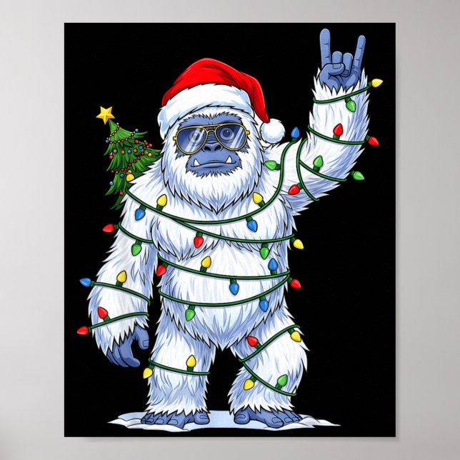 Póster Santa Bigfoot Christmas Tree Xmas Lights Funny Sas (Frente)