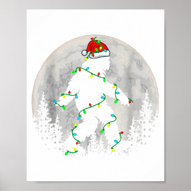 Póster Santa Bigfoot Christmas Tree Xmas Lights Funny Sas (Frente)