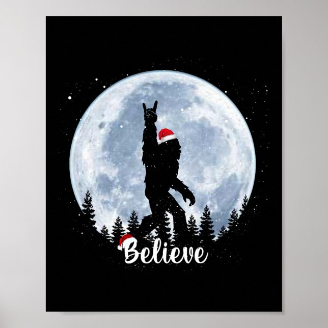Póster Santa Bigfoot Navidad Rock Roll Sasquatch Cree (Frente)