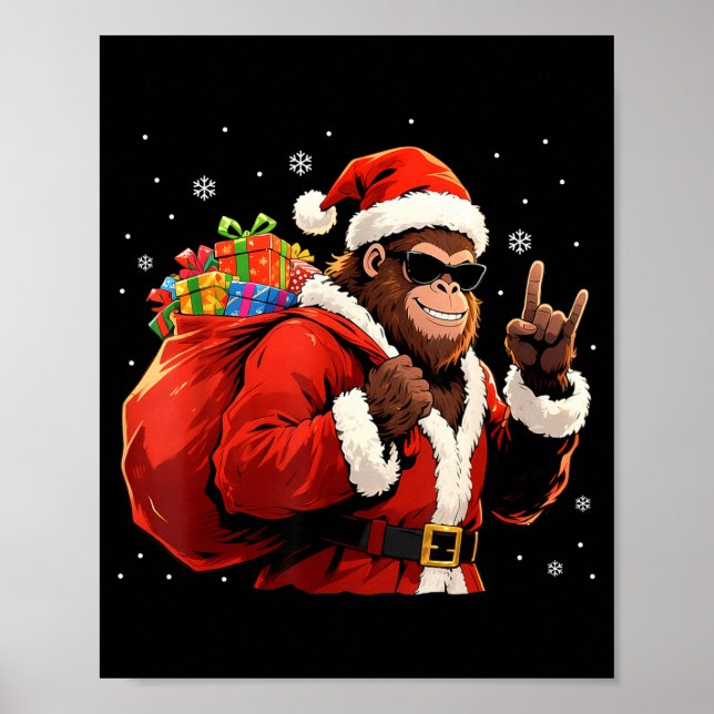 Póster Santa Bigfoot Rock Christmas Funny Holiday Tee  (Frente)