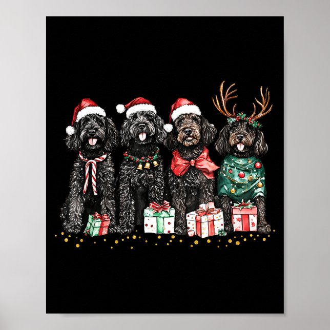 Póster Santa Black Goldendoodle Navidad Invierno Goldendo (Frente)