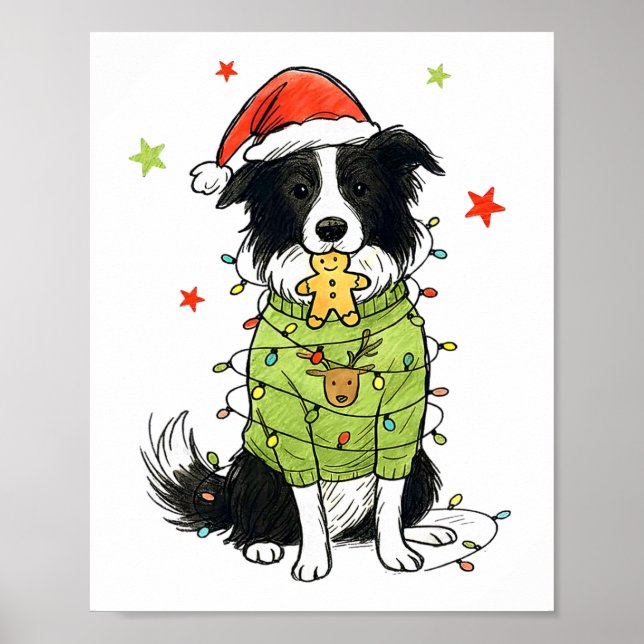 Póster Santa Border Collie Navidad Border Collie Perro Mo (Frente)