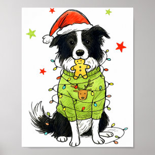 Póster Santa Border Collie Navidad Border Collie Perro Mo