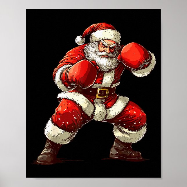Póster Santa Boxing Xmas Mma Muay Thai Lover Boxer Christ (Frente)