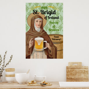 Póster Santa Brígida de Irlanda y su barril de cerveza