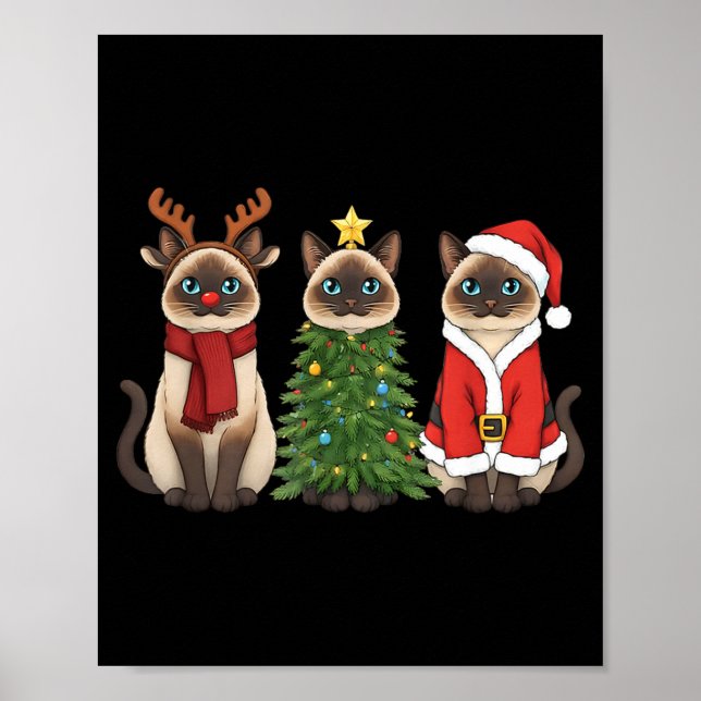 Póster Santa Cat Christmas Siamese Cat Mom Cat Lover Xmas (Frente)