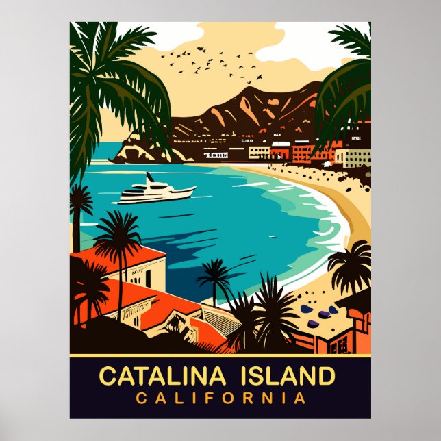 Póster Santa Catalina, Playa, CA, Viaje (Frente)