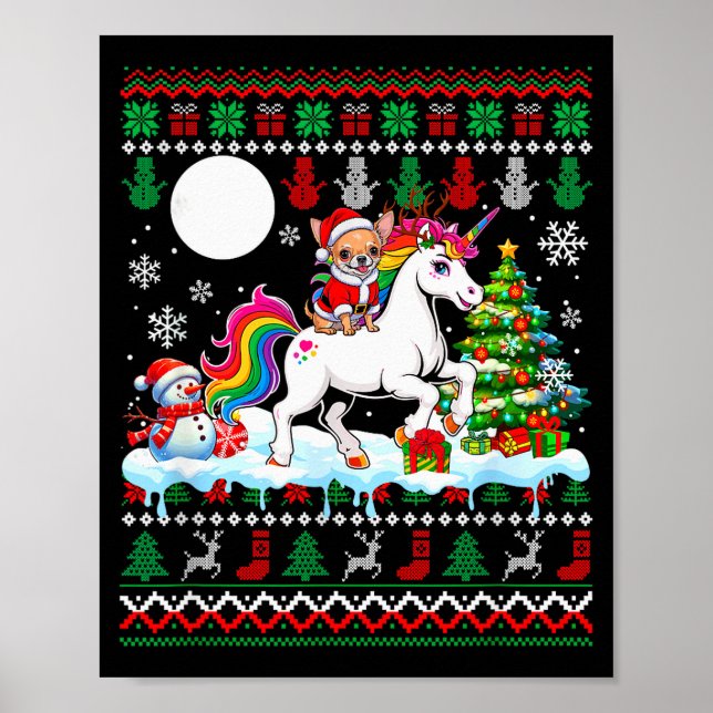 Póster Santa Chihuahua Riding Unicorn Sweater Christmas O (Frente)