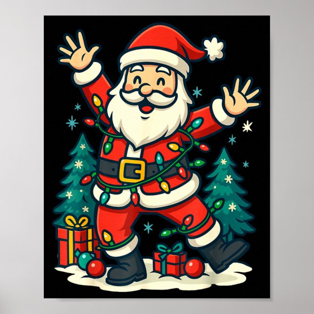 Póster Santa Christmas Festive Jolly Dance Snowy Lights F (Frente)