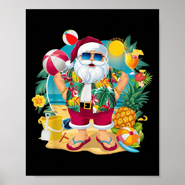 Póster Santa Christmas In July On Beach Hawaiian Summer V (Frente)