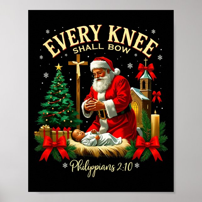 Póster Santa Christmas Nativity Scene Xmas Every Knee Sha (Frente)