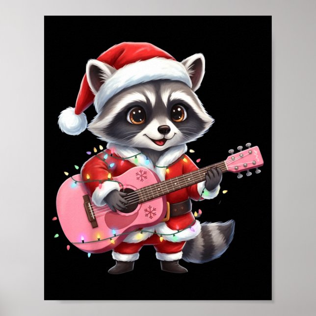 Póster Santa Christmas Raccoon Playing Nk Guitar  (Frente)
