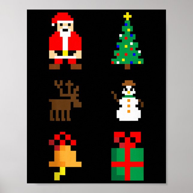 Póster Santa Christmas Tree Deer Snowman Bell Gift Xmas X (Frente)