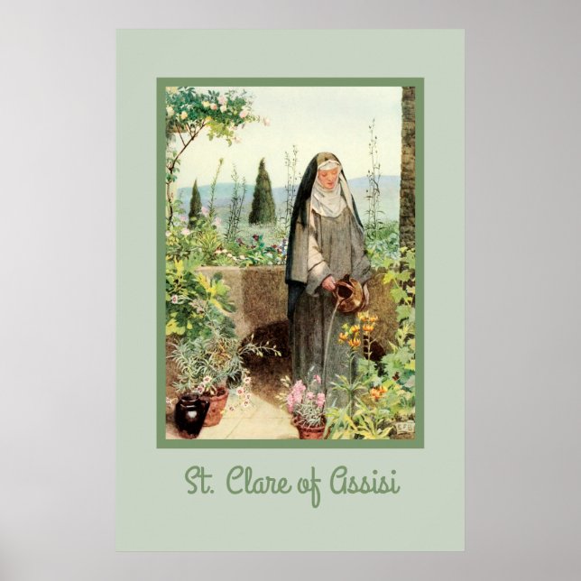 Póster Santa Clara de Asís Regando Flores (M 065) (Frente)