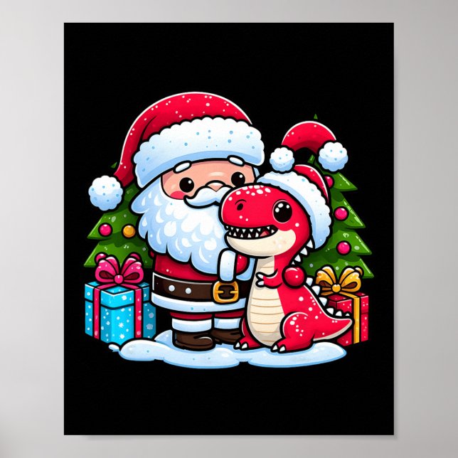 Póster Santa Claus abraza a Navidades de dinosaurios ex r (Frente)