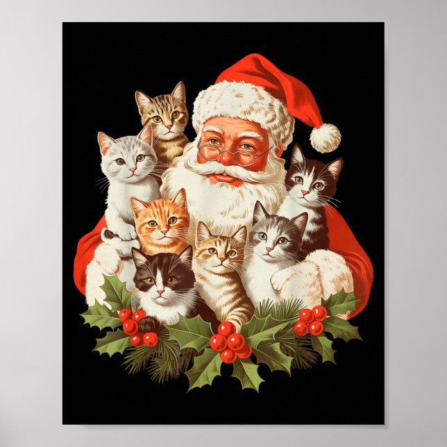 Póster Santa Claus And Kittens Cats Christmas  (Frente)