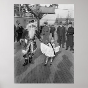 Póster Santa Claus and Little Girl on Deck, 1925