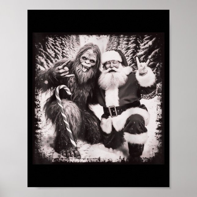 Póster Santa Claus And Sasquatch Bigfoot Funny Joyful Sno (Frente)