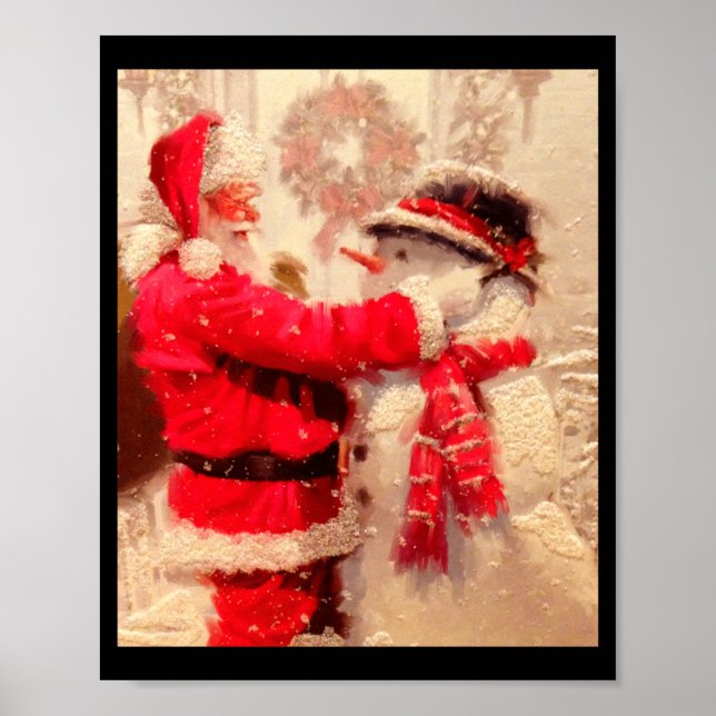 Póster Santa Claus And Snowman In Snowfall  (Frente)