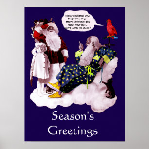 Póster SANTA CLAUS ,ÁNGELITO & MERLIN Fiesta de Navidad