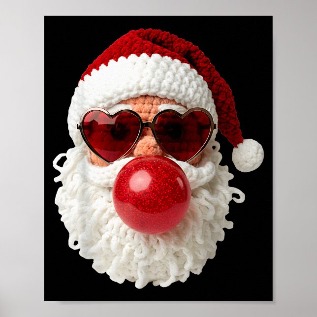 Póster Santa Claus Blowing Yarn Crochet Bubble Gum Heart  (Frente)