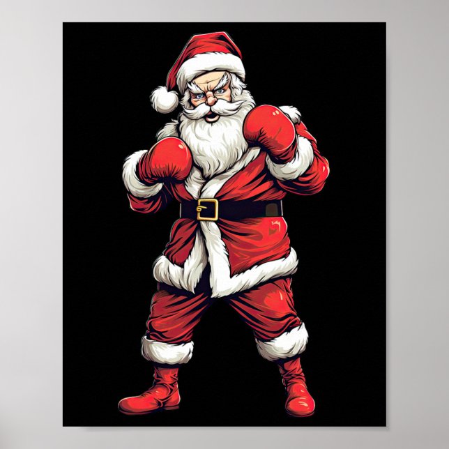Póster Santa Claus Boxeador Boxeo Kickboxing Navidad Xmas (Frente)
