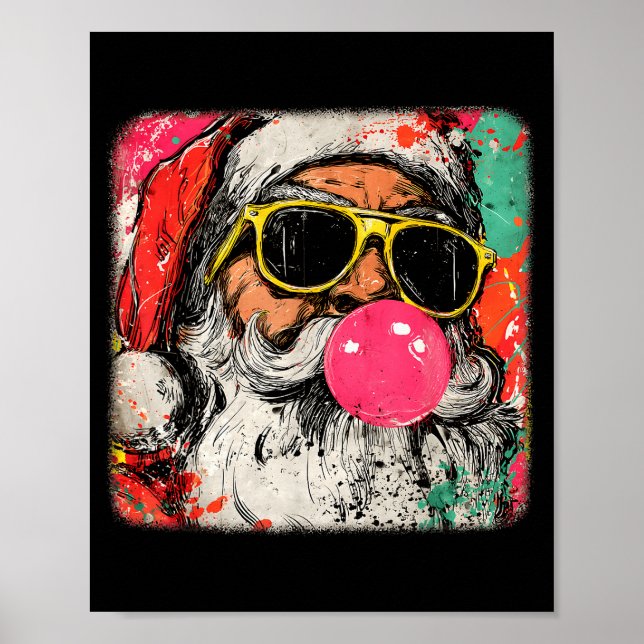 Póster Santa Claus Bubble Gum Merry Xmas Painting Men Wom (Frente)