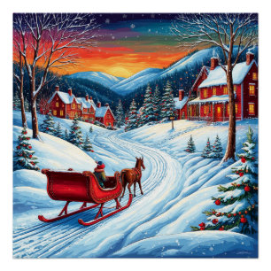 Póster Santa Claus caminando por la nieve Regalos de Navi