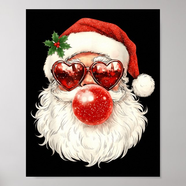 Póster Santa Claus Christmas Blowing Bubble Gum And Sungl (Frente)